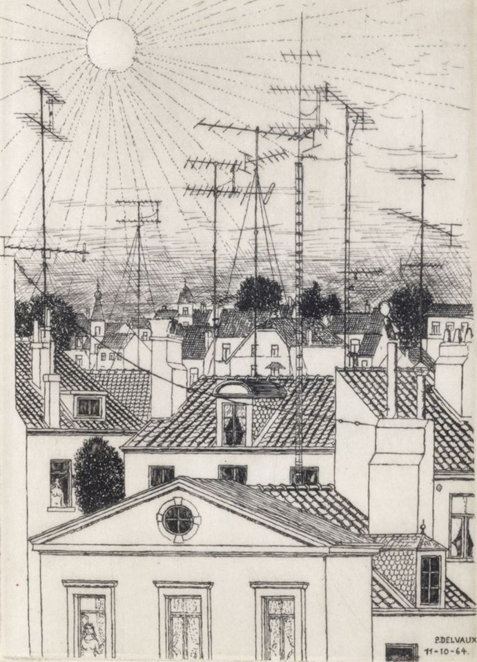Les toits de Bruxelless by Paul Delvaux