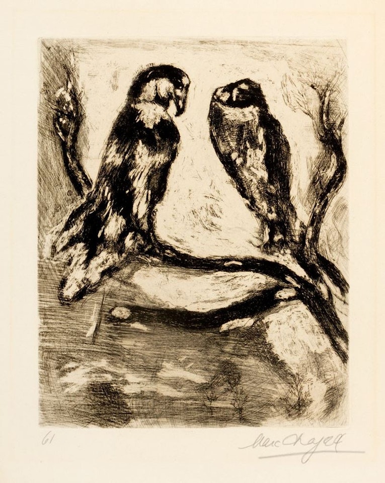 Le Loup et l"Agneau. L"aigle et le hibou - Tavola 61 de Les Fables de la Fontaine by Marc Chagall