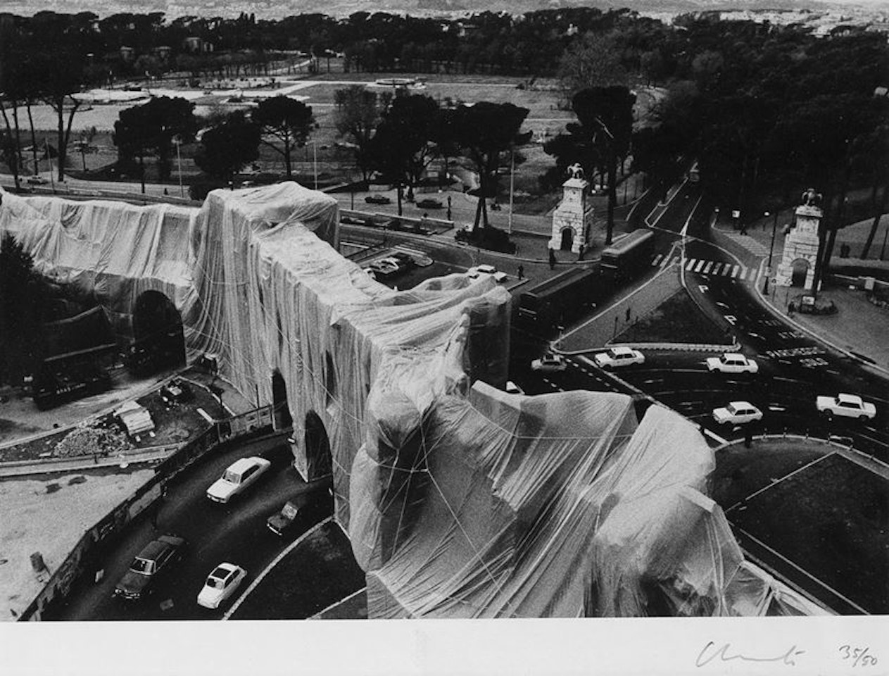 Wrapped Roman Wall, Via Veneto and Villa B 30.00; Wrapped Roman Wall, Via Veneto and Villa Borghese by Christo