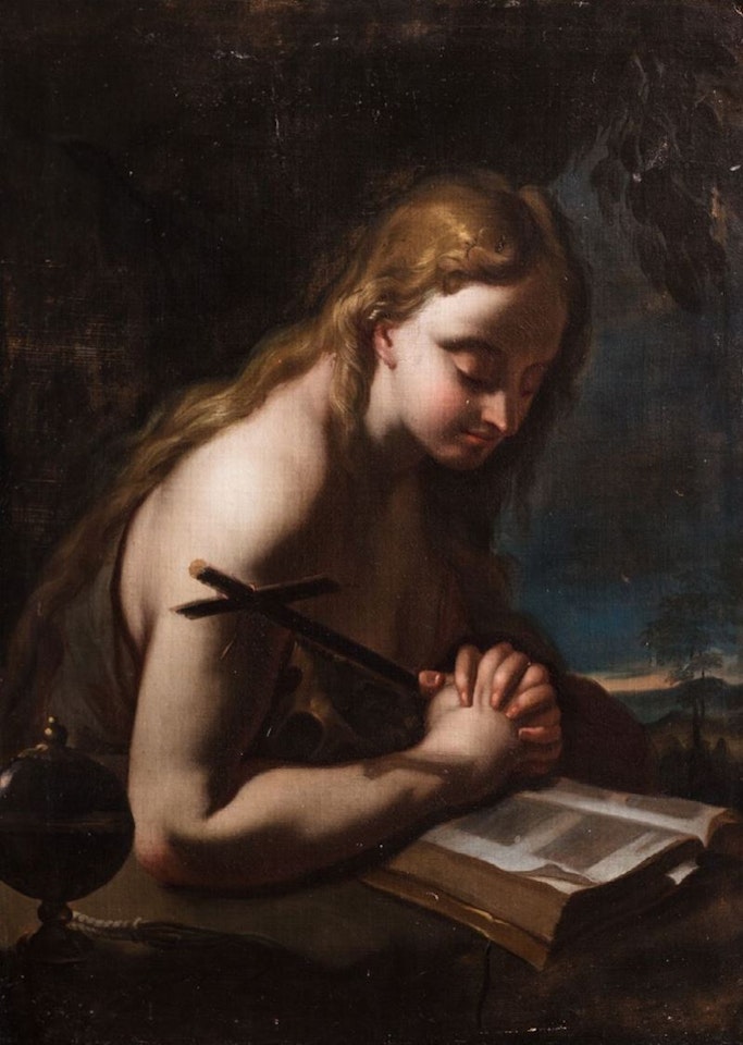 Penitent Magdalene in a landscape by Roman School