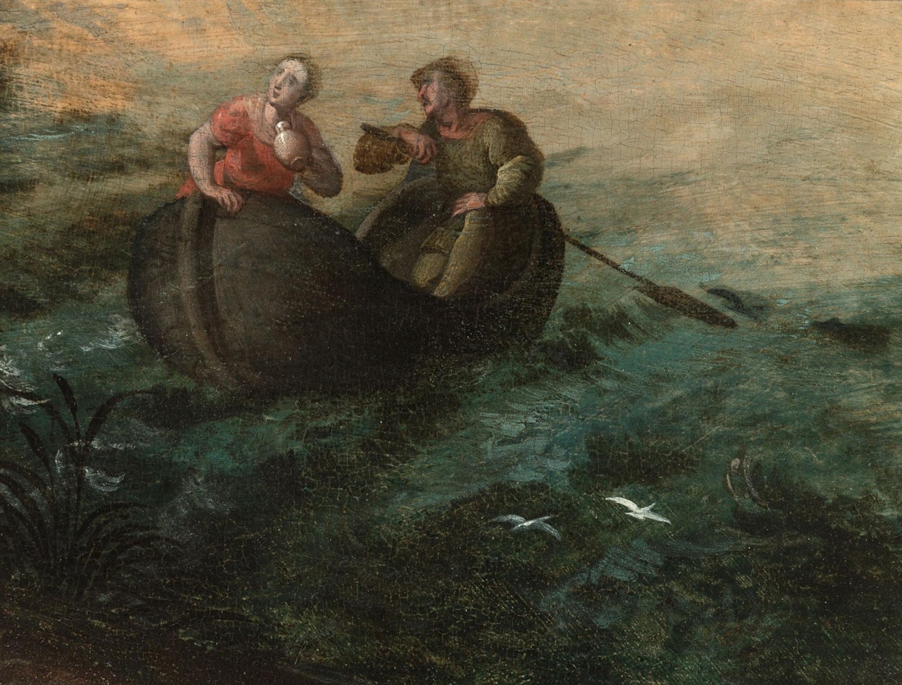 Amorous couple on a turbulent sea by Flemish School