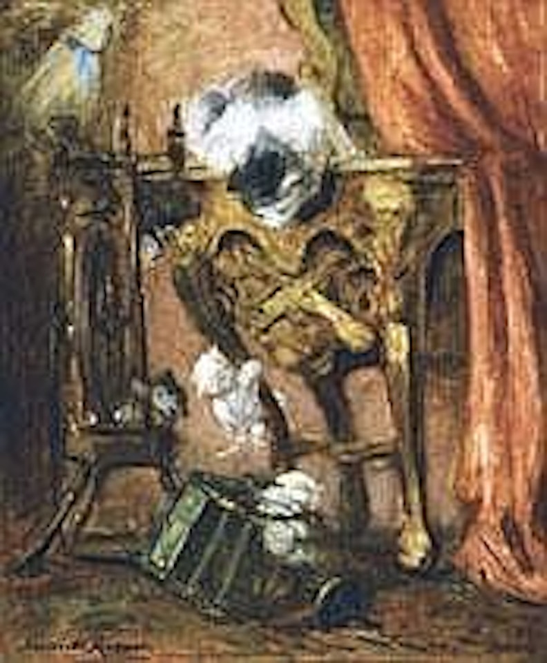 KAT EN KITTENS BIJ HET SPINNEWIEL by Henriette Ronner-Knip