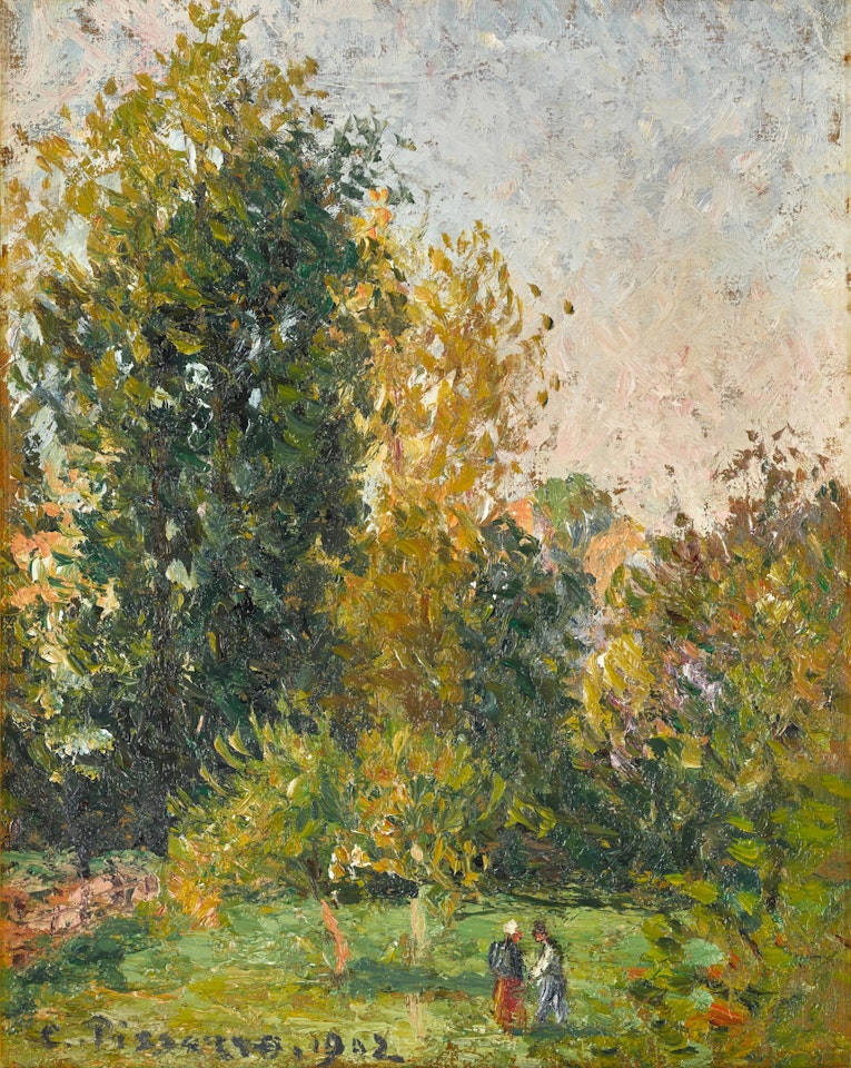 Paysage avec deux personnages, Éragny, automne by Camille Pissarro