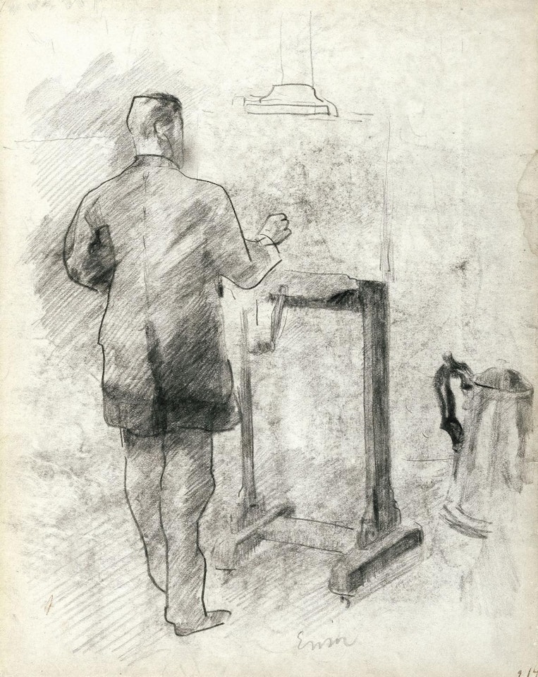 The artist Willy Finch in front of his easel by James Ensor