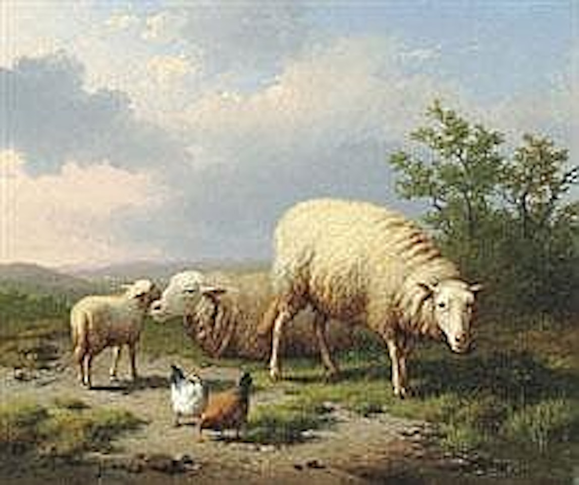 LANDSCAPE WITH SHEEP AND POULTRY by Eugène Joseph Verboeckhoven