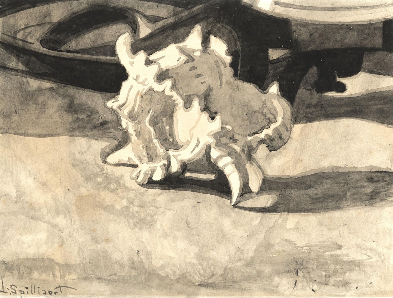 Queen Conch, plate with a spoon, and a tripod by Léon Spilliaert