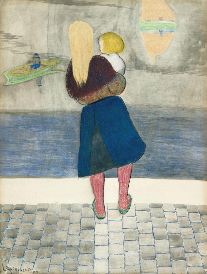 Fisherman"s wife and child on the quay, seen from the back by Léon Spilliaert