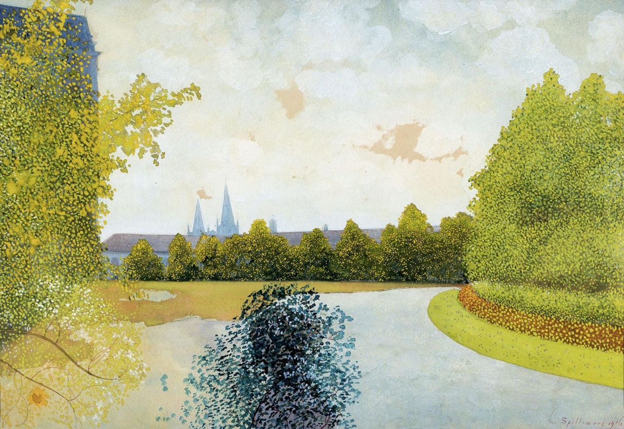 Spring landscape in the park with a view of Ostend by Léon Spilliaert