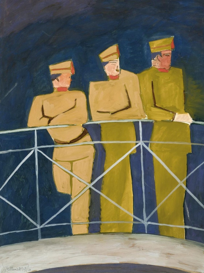 Three soldiers on the bridge in the Leopold Park, Ostend by Léon Spilliaert