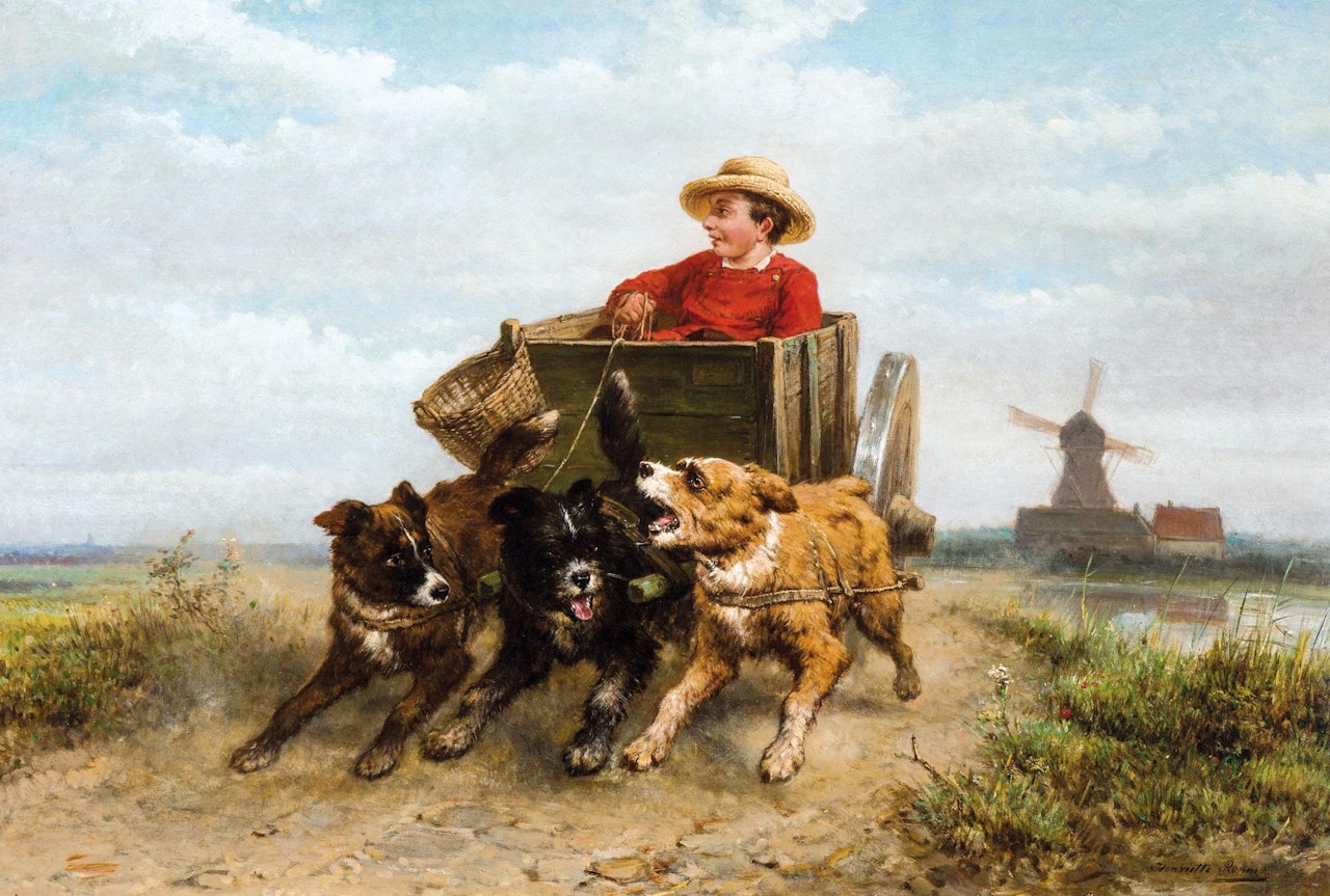 A Boy In His Dog-Cart On A Moor Path by Henriette Ronner-Knip