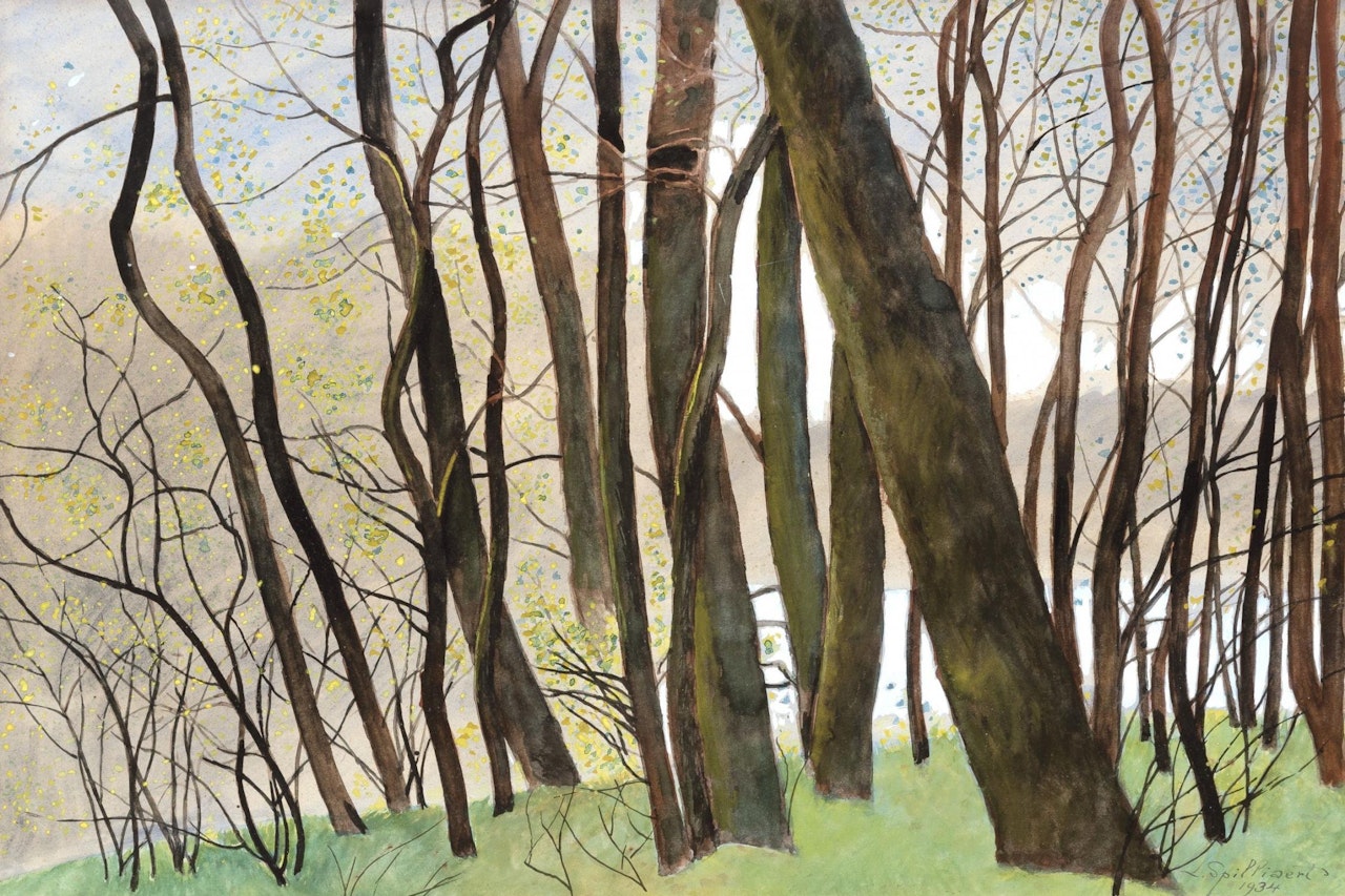 The pond of the Maria Hendrika Park behind the trees, Ostend by Léon Spilliaert