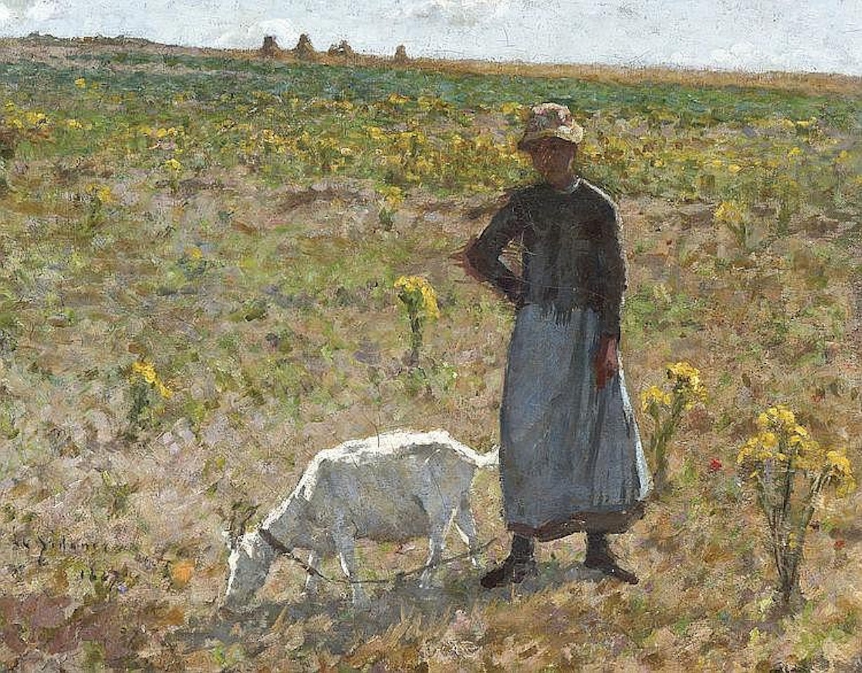 A country girl and her goat by Henri Le Sidaner