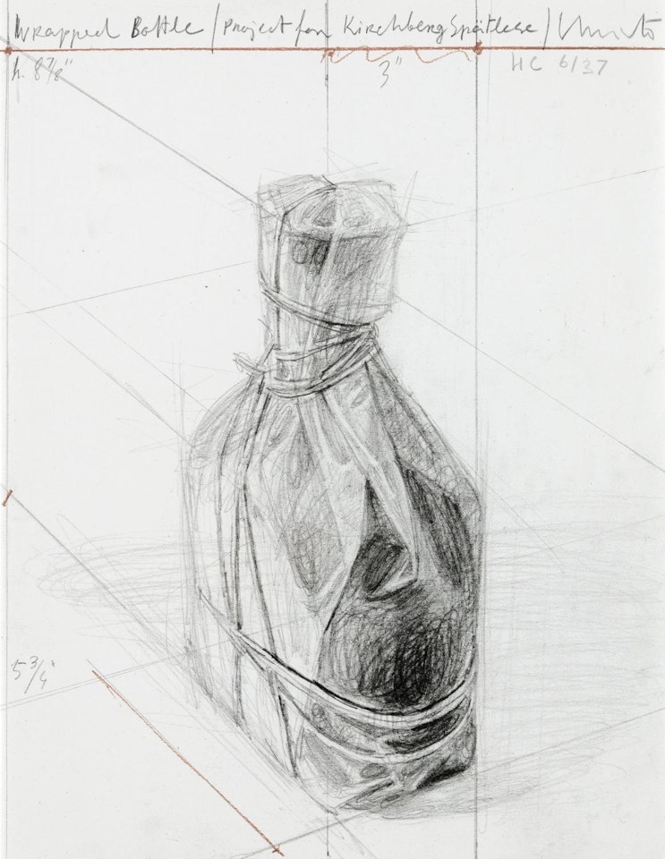 Wrapped bottle, project by Christo