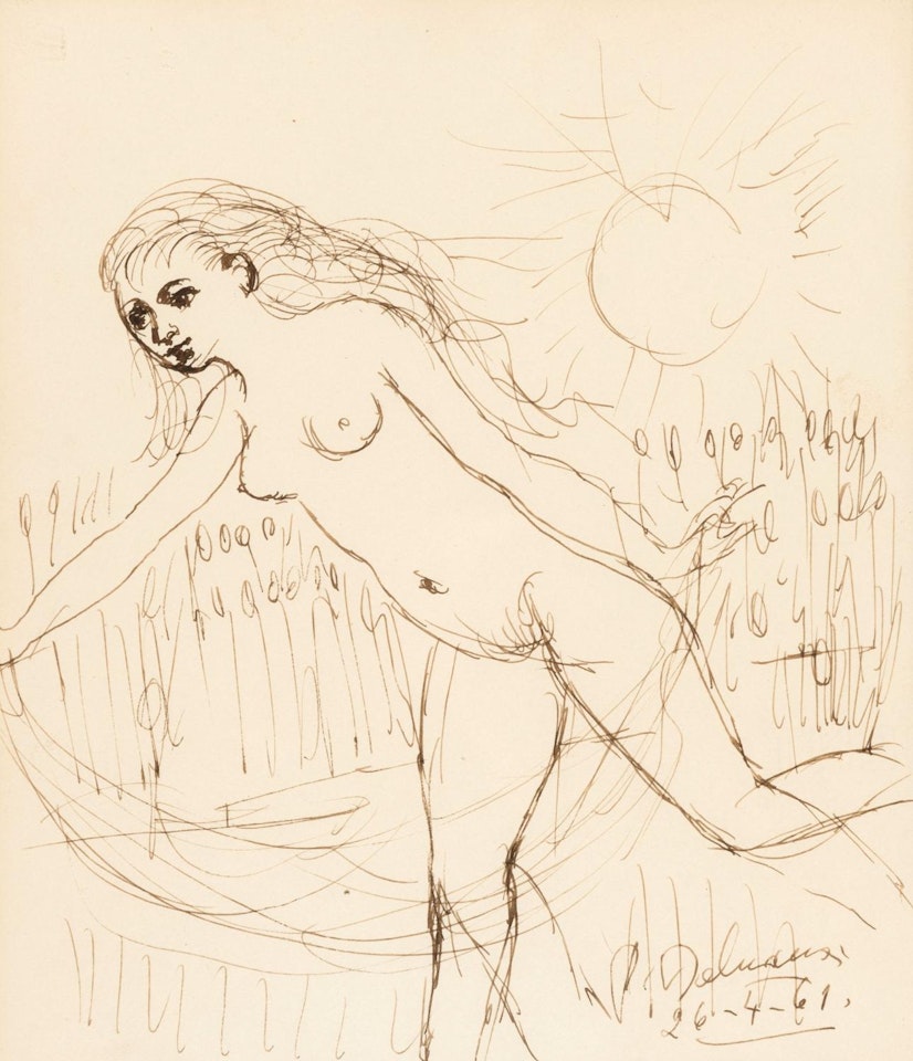 Nude walking in a wheatfield by Paul Delvaux