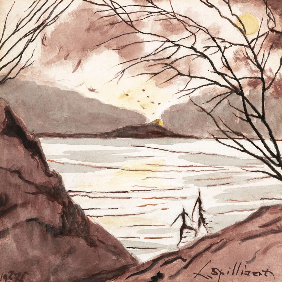 Bathers walking along the shores of a mountain lake by Léon Spilliaert