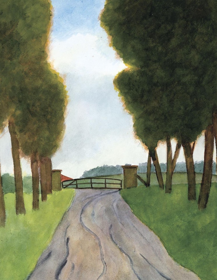 Country road with wooden fence, red roof by Léon Spilliaert