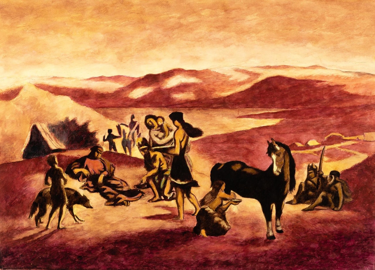 Tribe of nomads resting in a desert oasis by Léon Spilliaert