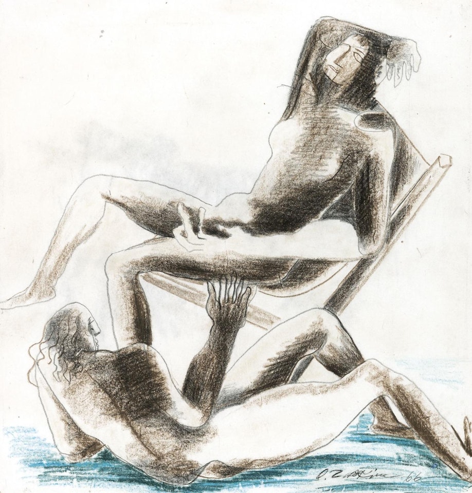 Nus devisant, l"un assis, l"autre allongé by Ossip Zadkine