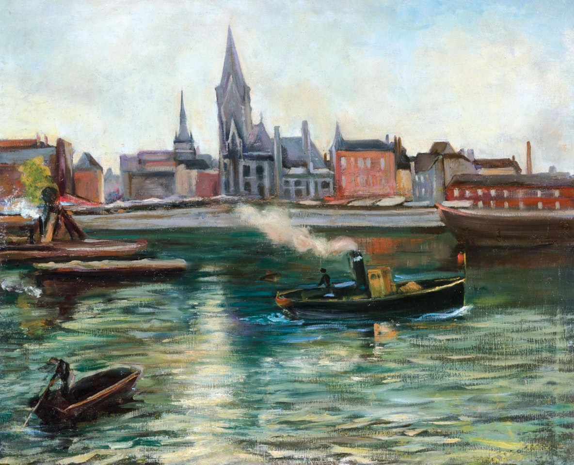 View Of A Canal With Tugboat by Sha Qi