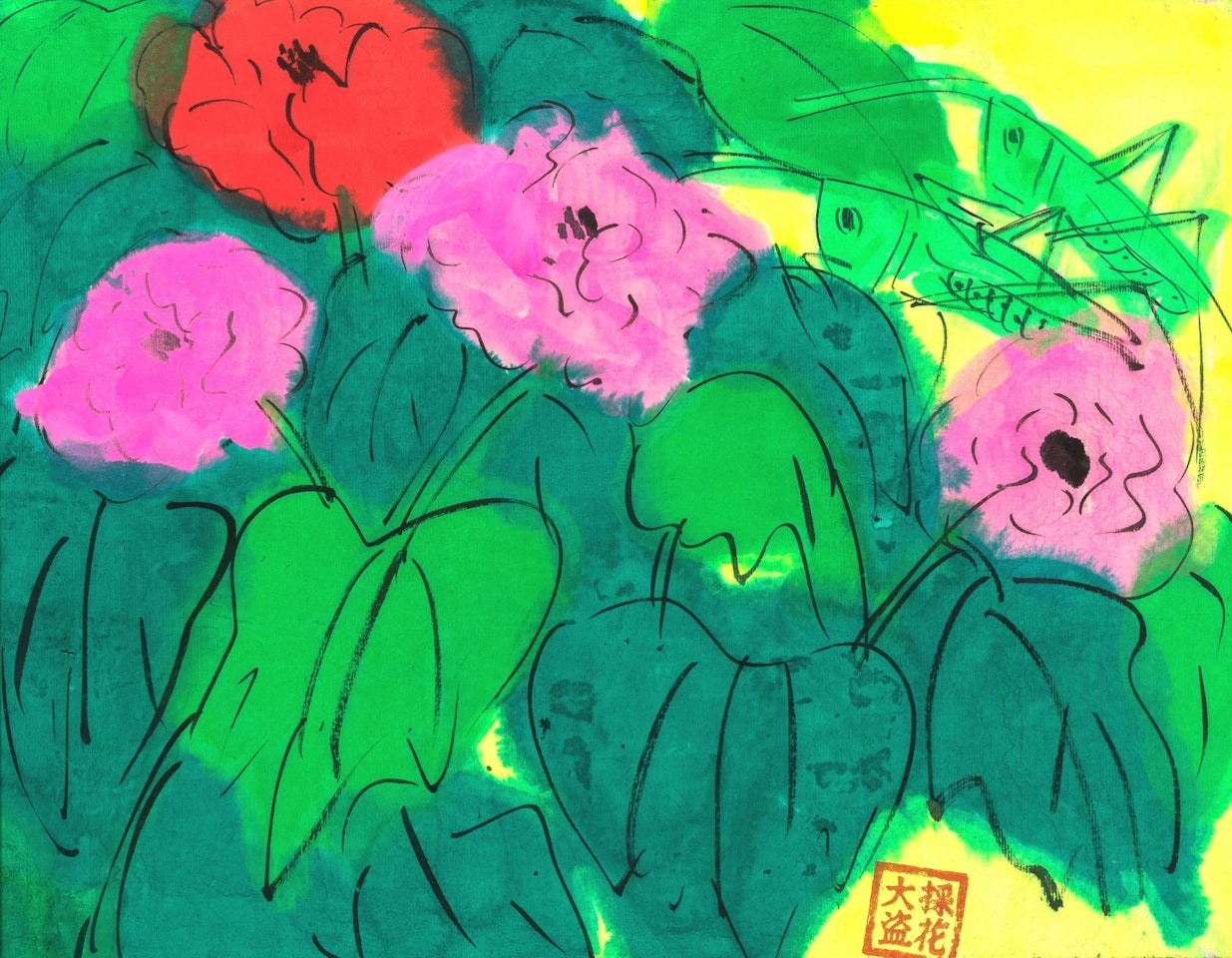 Flowers and grass shoppers by Walasse Ting