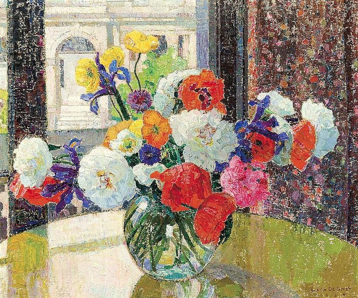 Bouquet of flowers in a room with a view by Leon de Smet