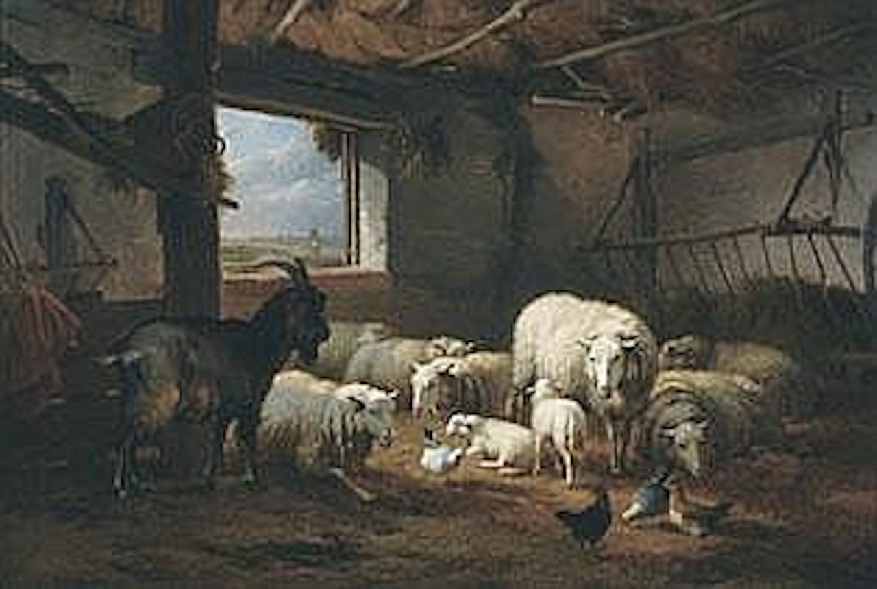 SHEEP IN A STABLE by Eugène Joseph Verboeckhoven