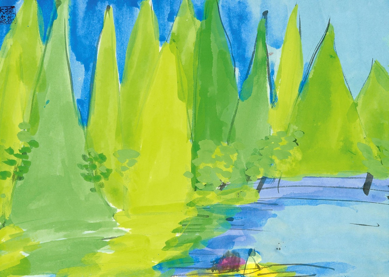 Fishing on the lake by Walasse Ting