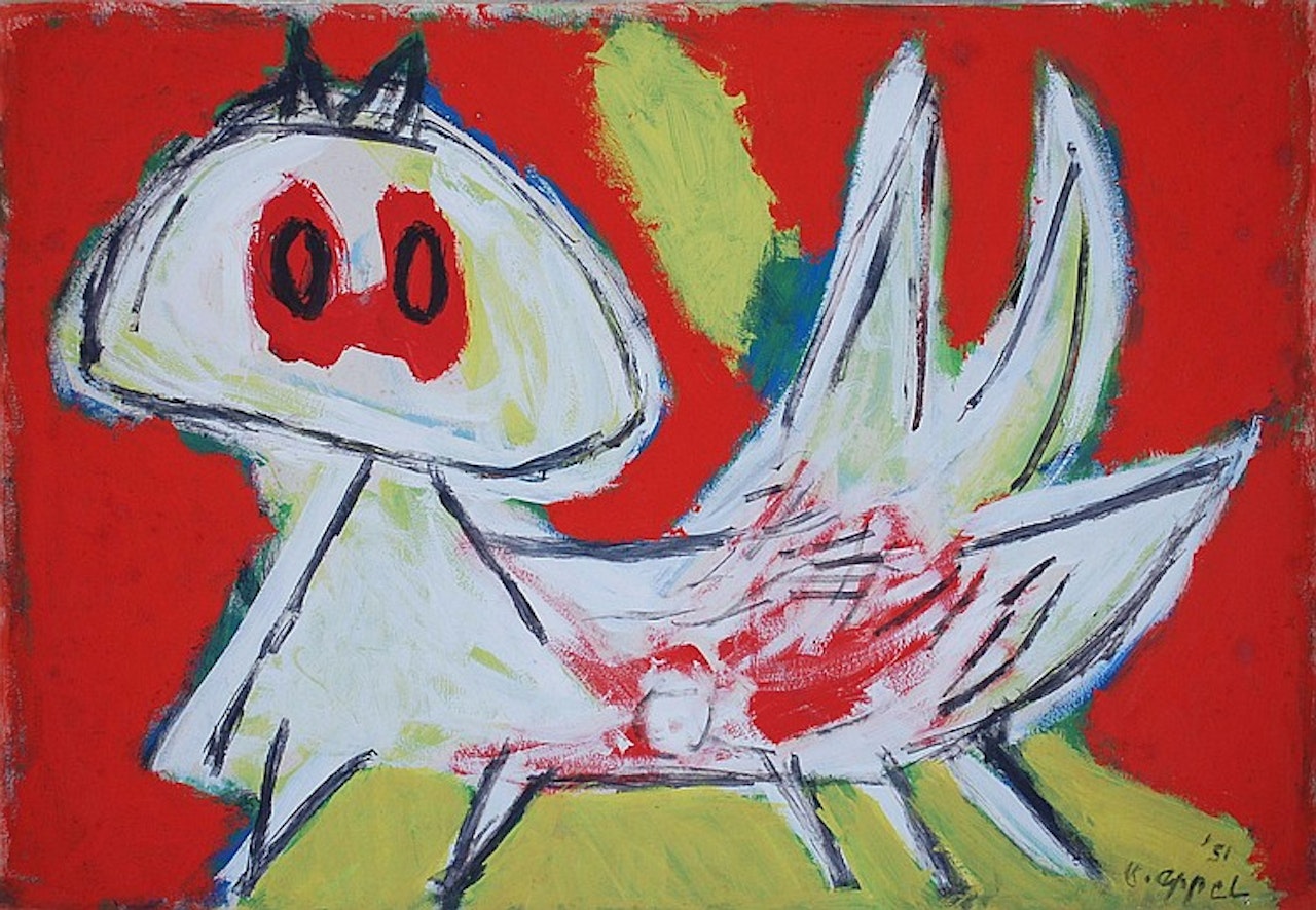 Animal on a red background by Karel Appel