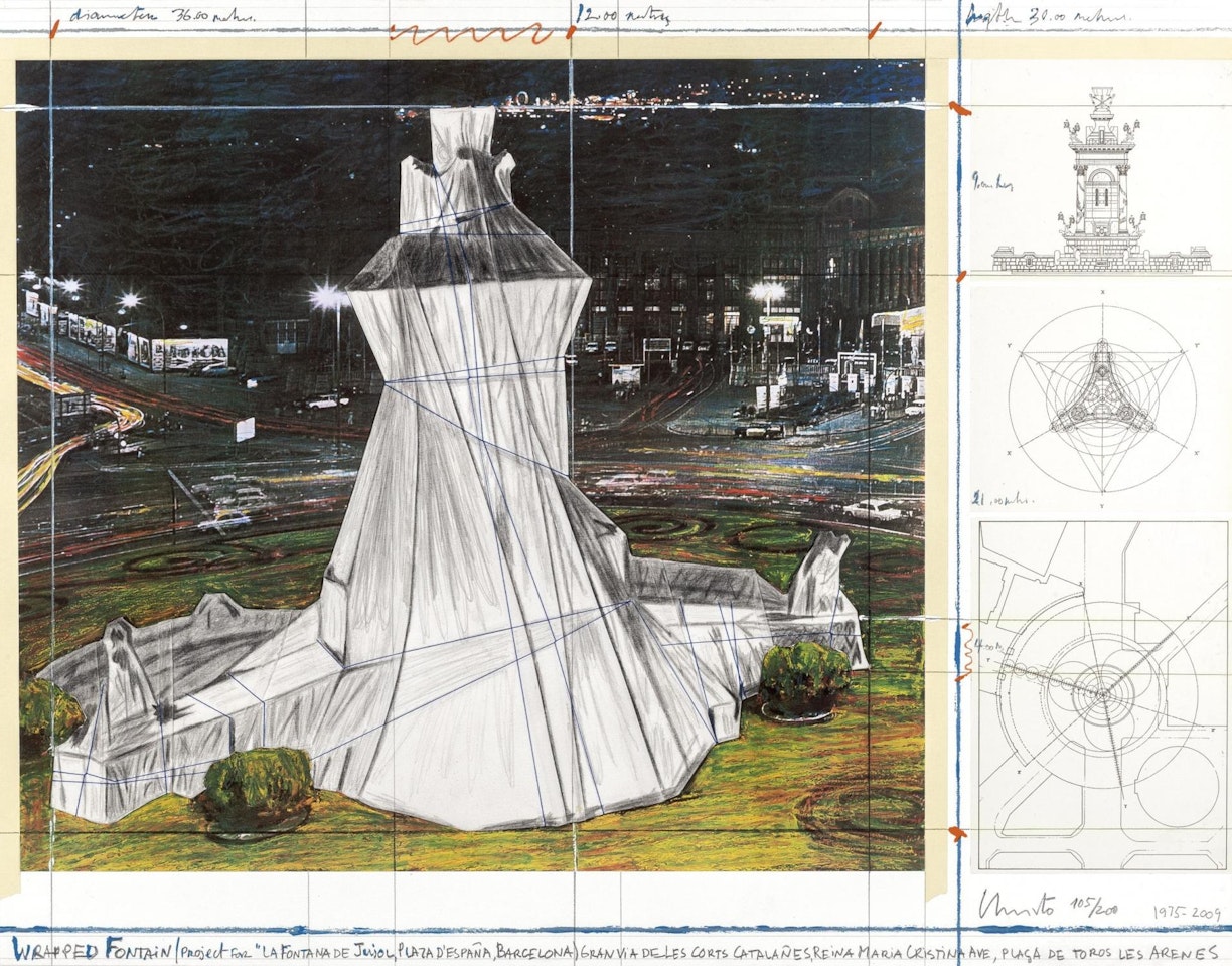 Wrapped Fountain, Project for La Fontana de Jujol, Plaza de Espana, Barcelona (; ) by Christo
