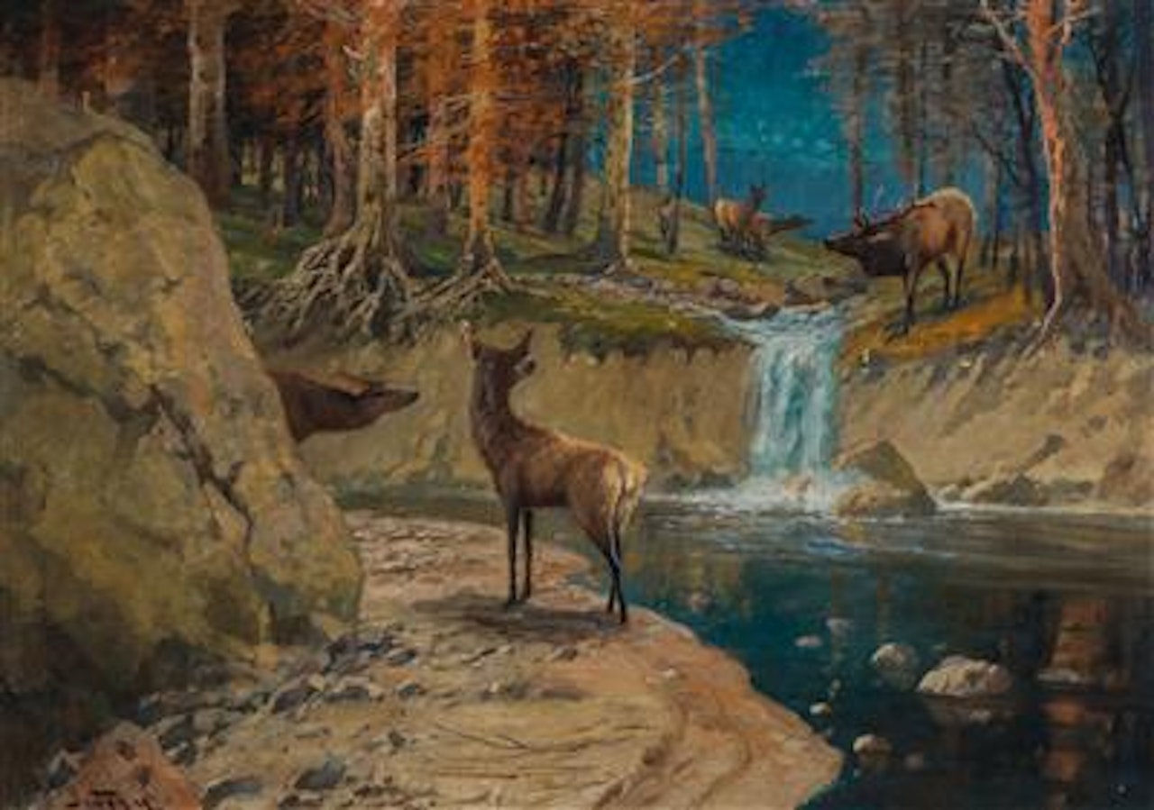 An Autumn Evening by a Brook in a Forest by John Fery