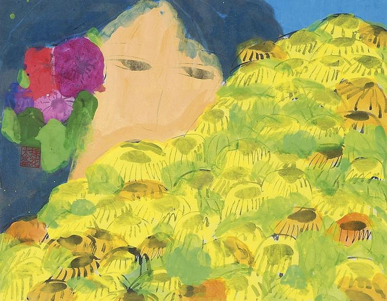 Woman and flowers by Walasse Ting