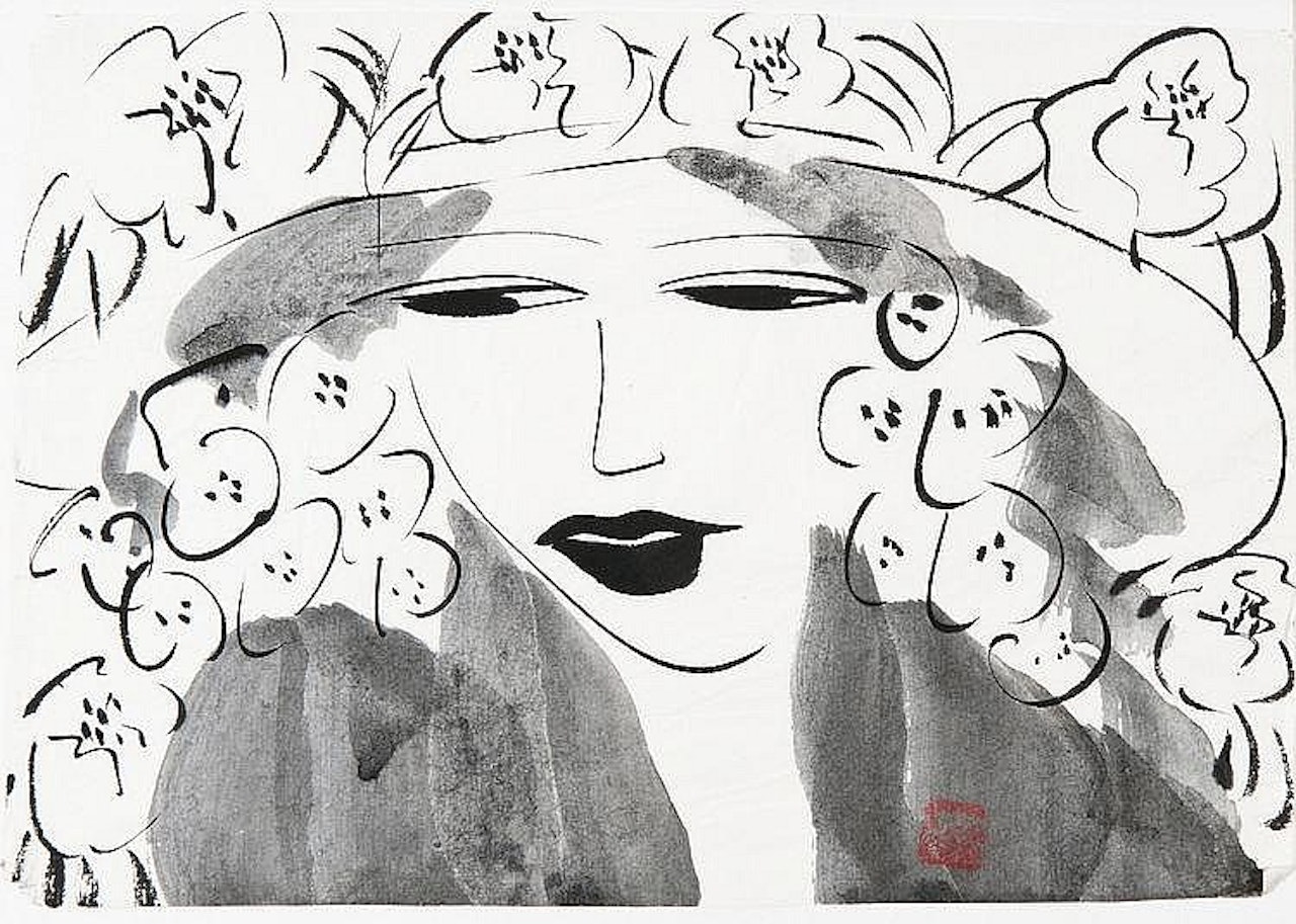 Girl with hat by Walasse Ting