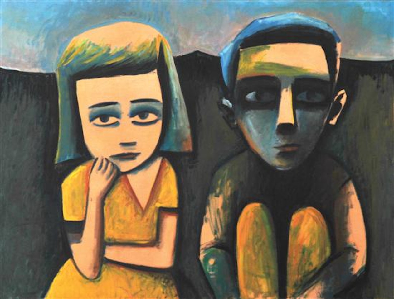 Seated Children in Landscape by Charles Blackman