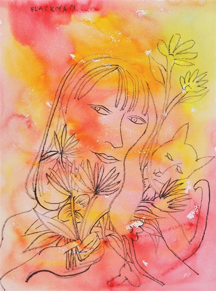 Young Girl with Cat and Flowers by Charles Blackman