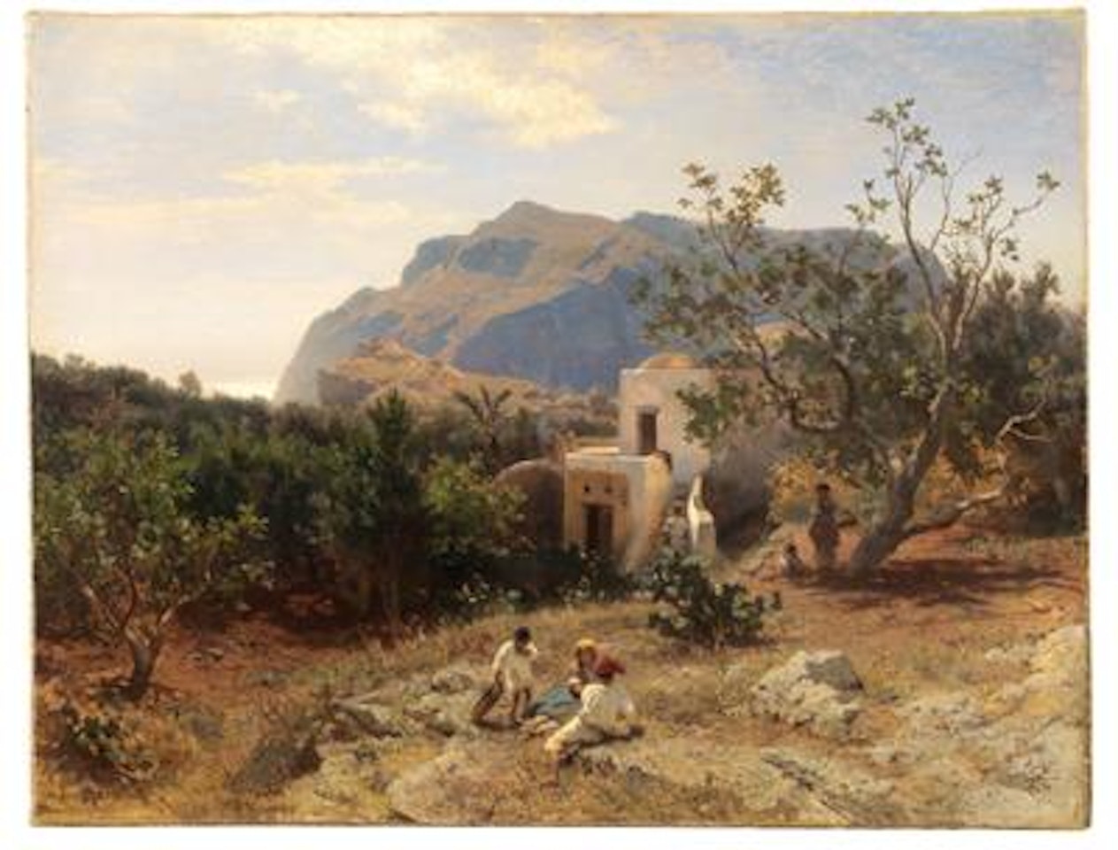 A view of Capri with the Remains of the Villa of Emperor Tiberius in the background by Oswald Achenbach