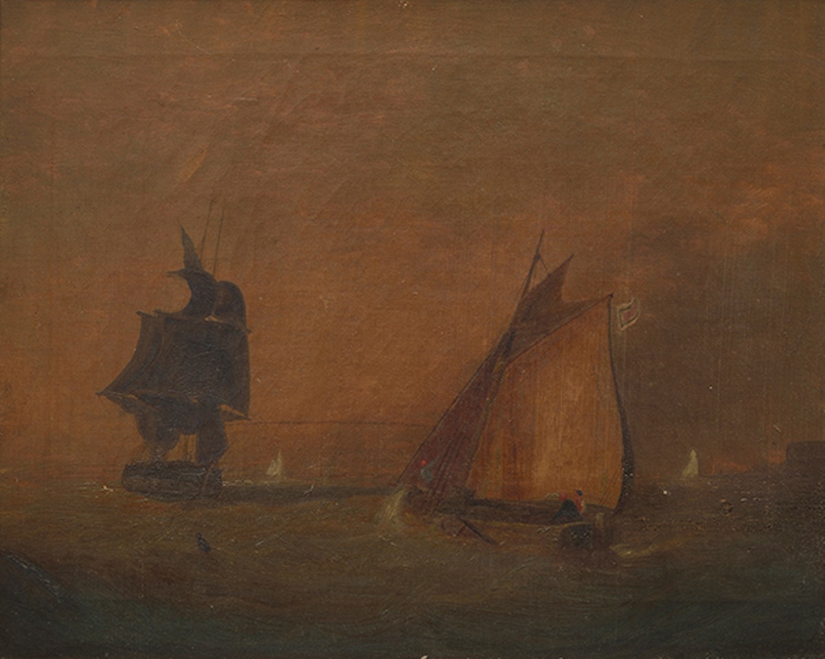 PAIR OF MARITIME PAINTINGS; Clipper and Steam Boats; Sailing Boat and Tall Ship at Dusk by English School