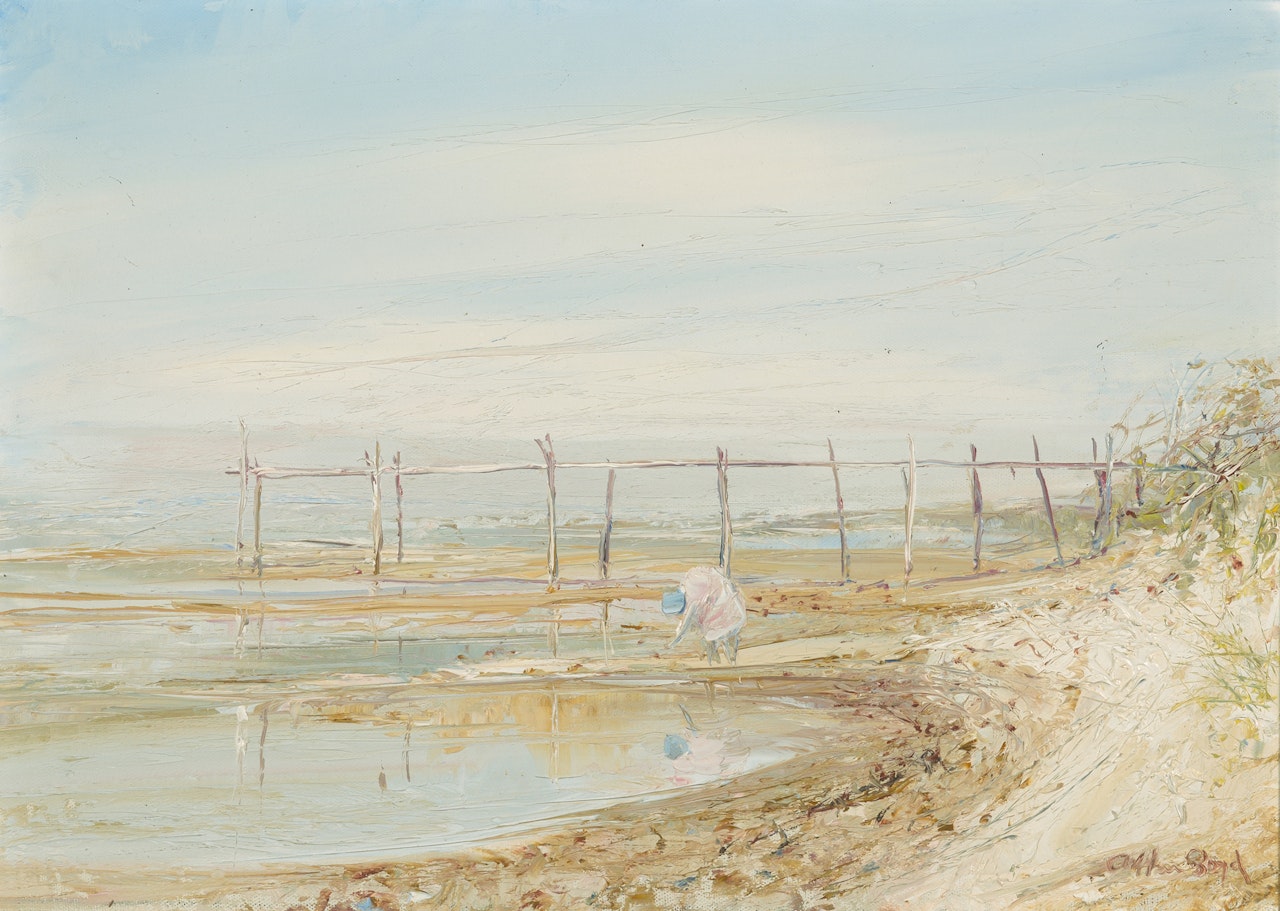 Figure on Beach with Jetty, Rosebud 1938 by Arthur Merric Bloomfield Boyd