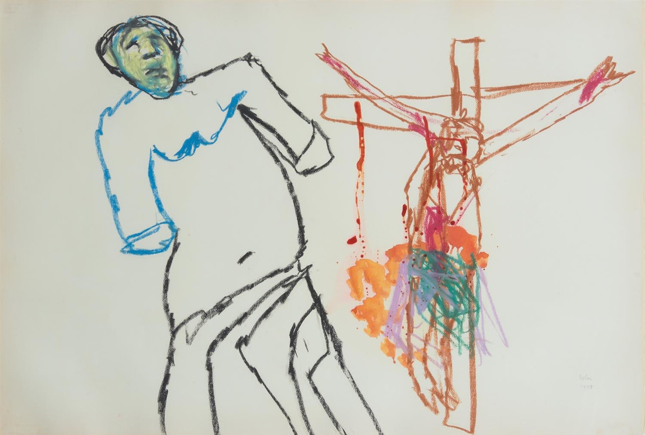 Classical Sculpture and Crucifixion by Sidney Nolan