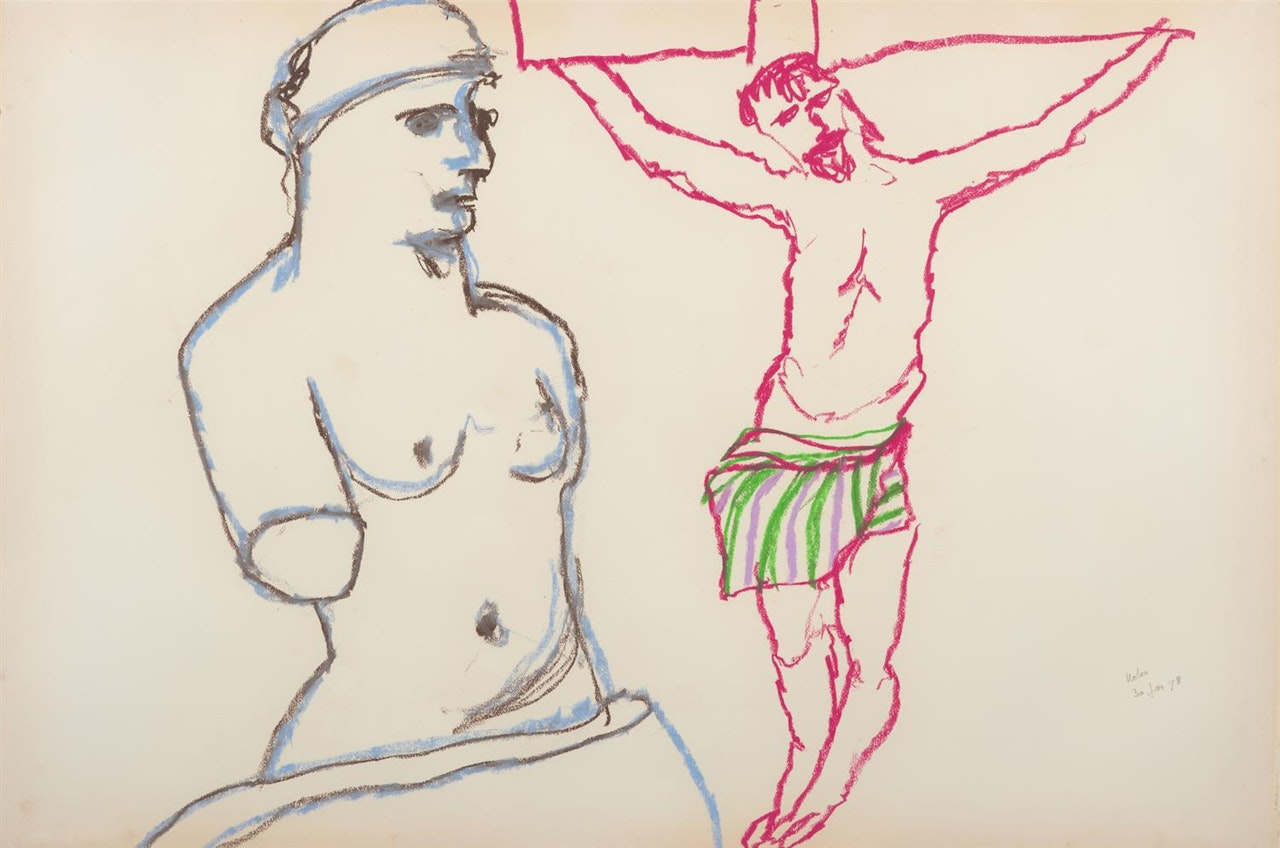 Classical Sculpture and Crucifixion by Sidney Nolan