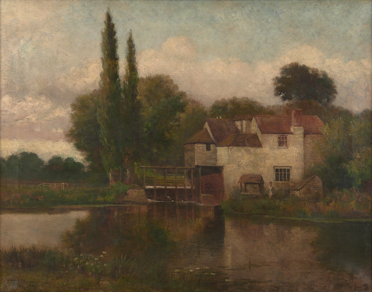 Lake Scene with Village House by Stanhope Alexander Forbes