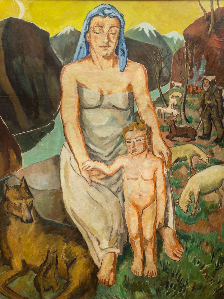 Woman with a child by Mela Muter