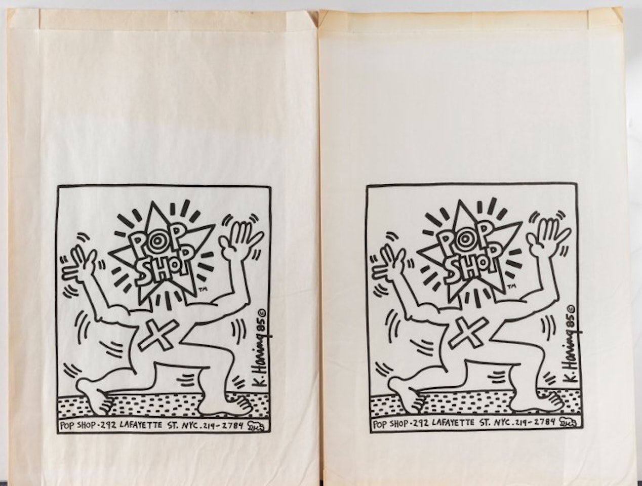 2 "Pop Shop Shopping Bags"; 2 "Pop Shop Shopping Bags" by Keith Haring