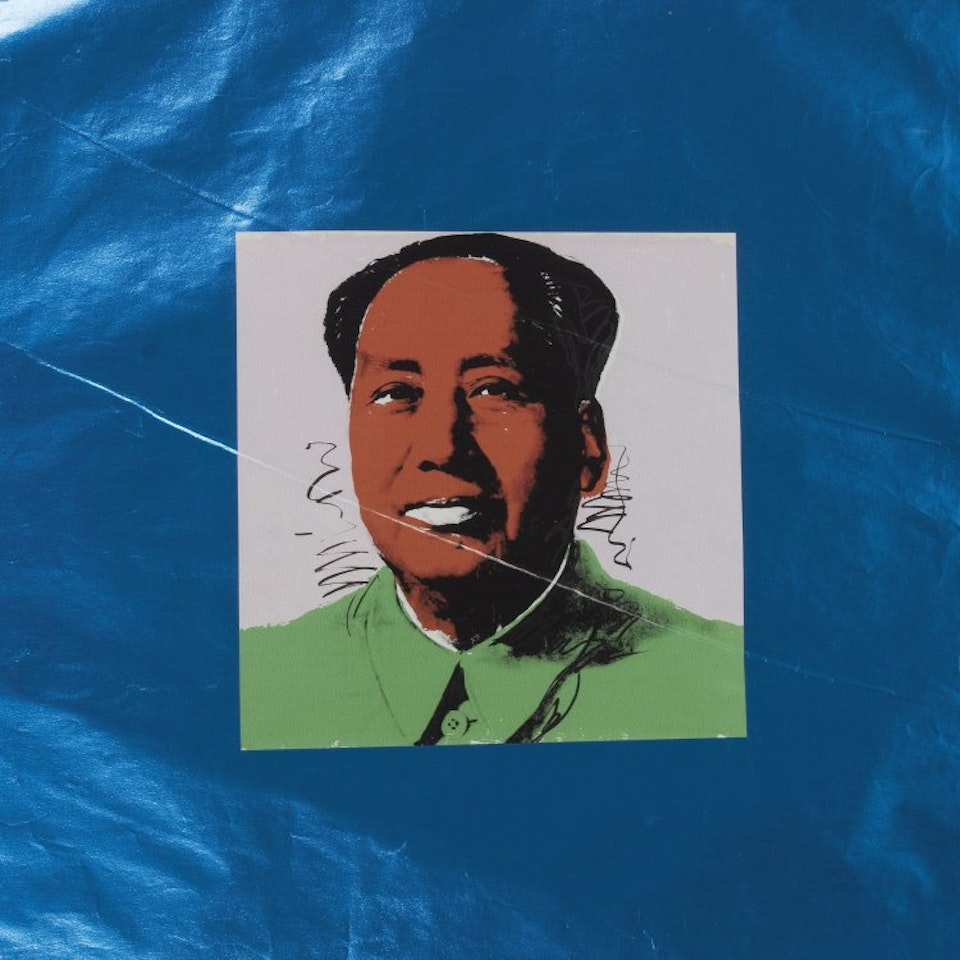 Portfolio of 5 Mao serigraphs on blue silver foil by Andy Warhol