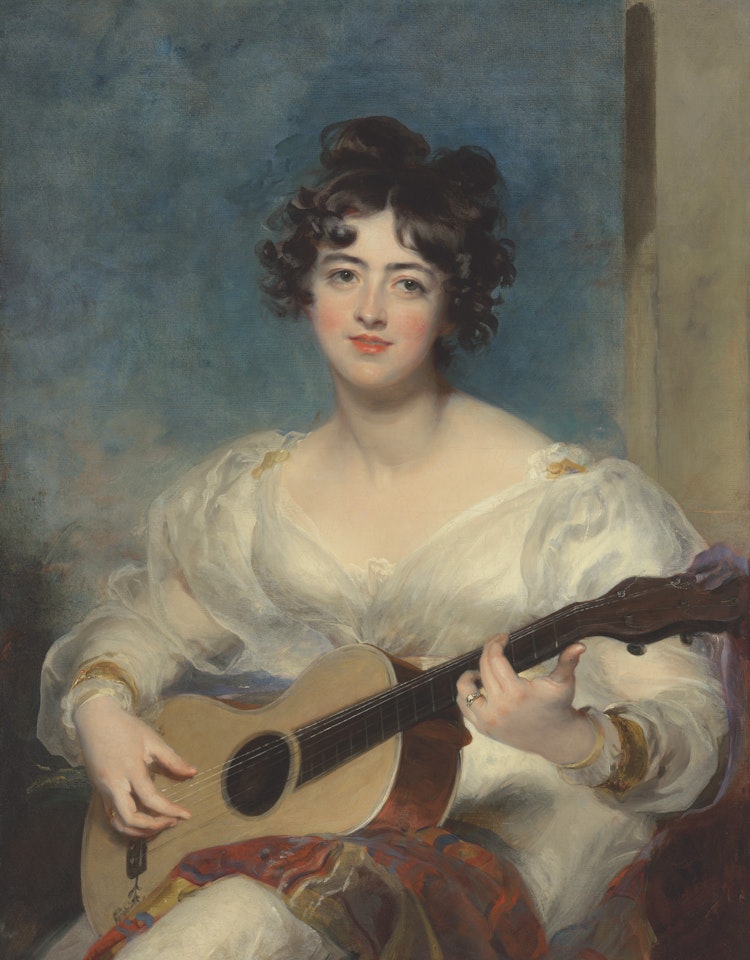Portrait of Elizabeth Blake, Lady Wallscourt (1805-1877), three-quarter-length, playing a guitar by Sir Thomas Lawrence