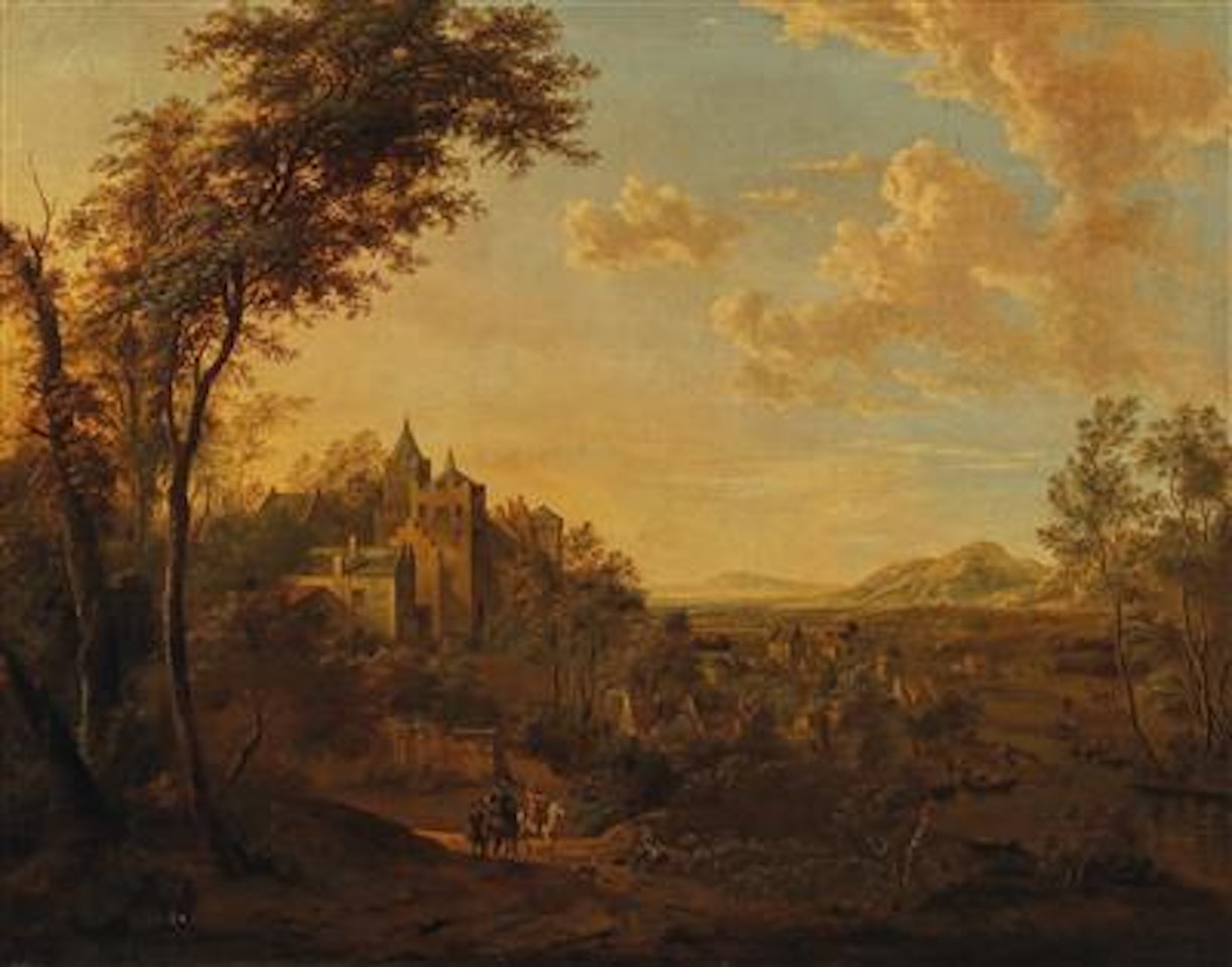 A view of Kleve with the Schwanenburg, seen from the Lustgarten by Isaac de Moucheron