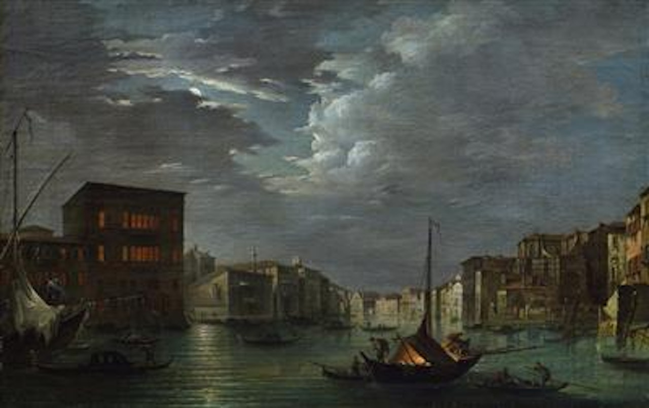 The Canal Grande at Palazzo Bembo, Venice, under moonlight by Giuseppe Bernardino Bison