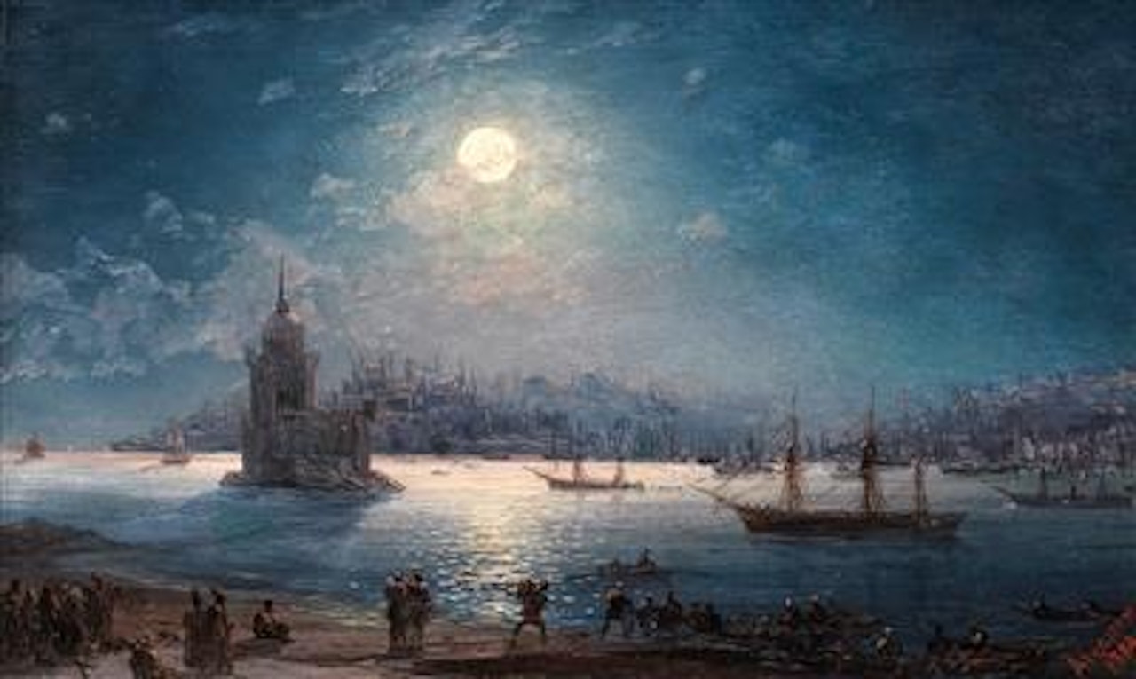 A View of the Bosporus with the Hagia Sophia and the Maiden"s Tower in the Moonlight by Ivan Konstantinovich Aivazovsky