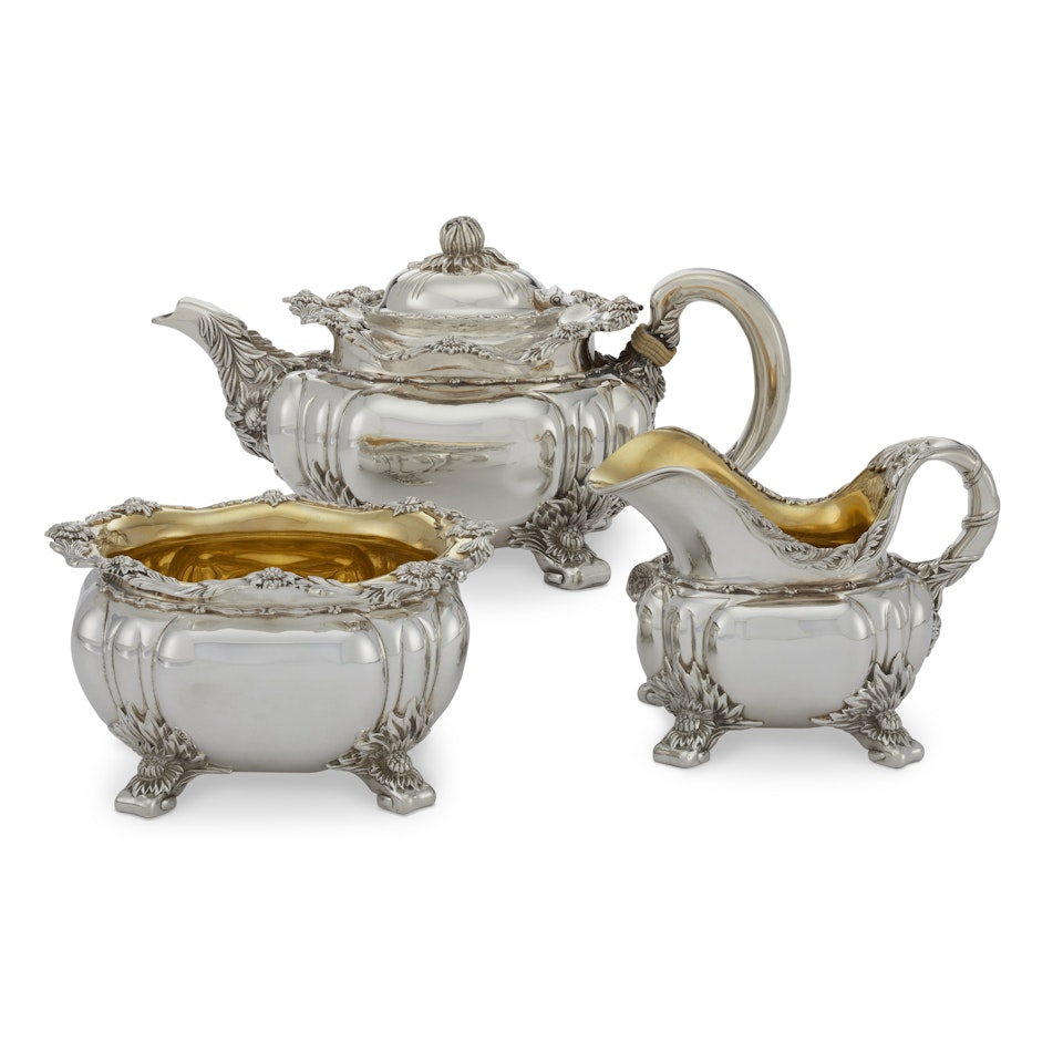 AN AMERICAN SILVER THREE-PIECE TEA SERVICE by Tiffany & Co.