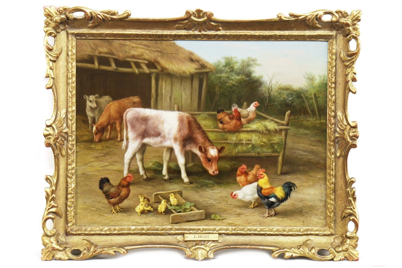 CALVES WITH HENS by Edgar Hunt