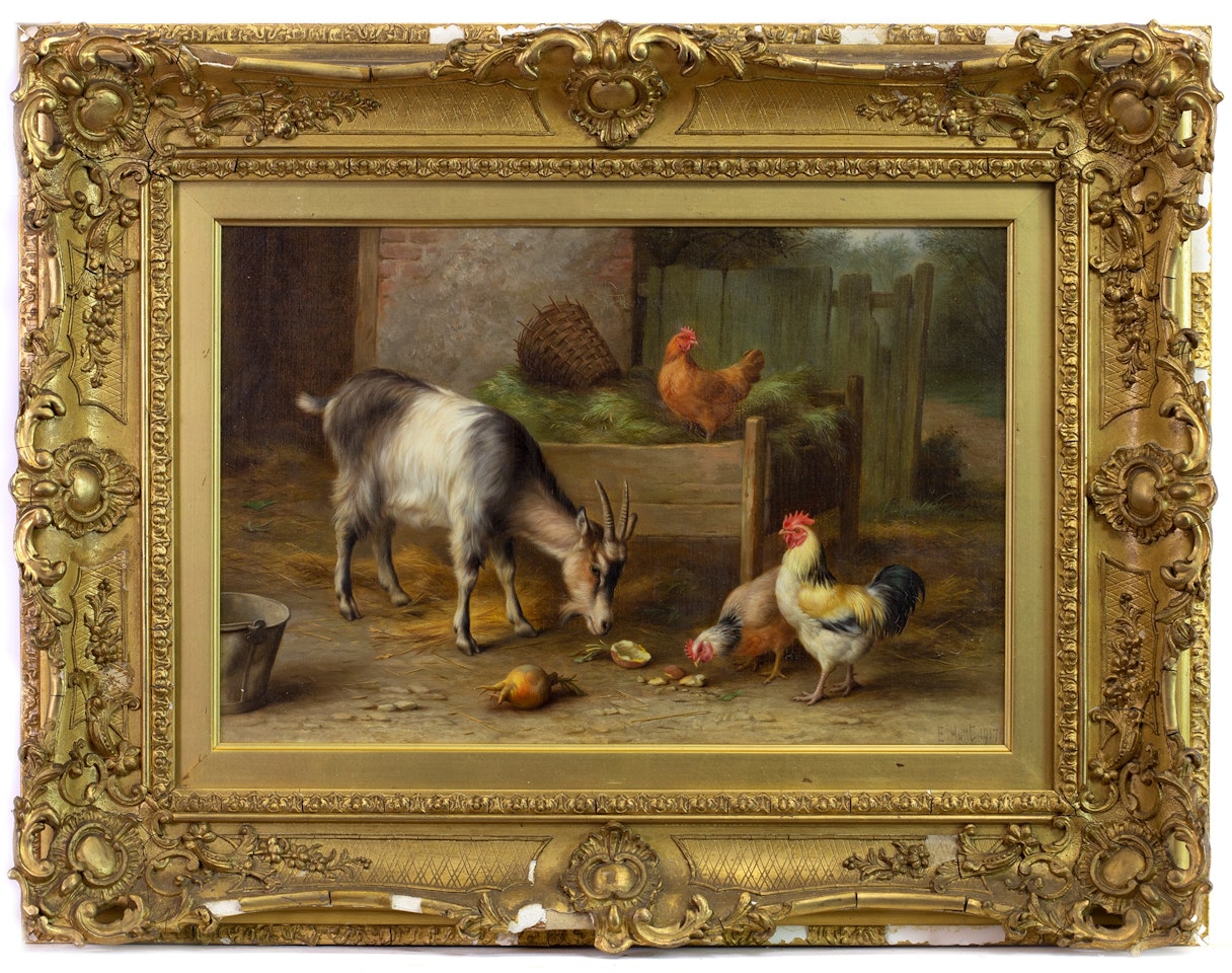 CHICKENS WITH GOATS by Edgar Hunt